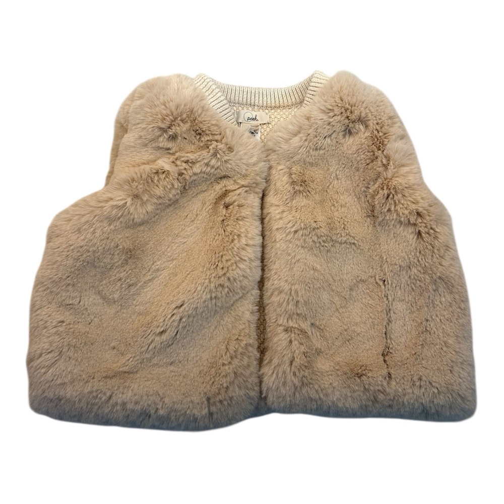 Peek Toddler Girls Faux Fur Tan Vest Size‎ XL 18-24 Months Winter Layering